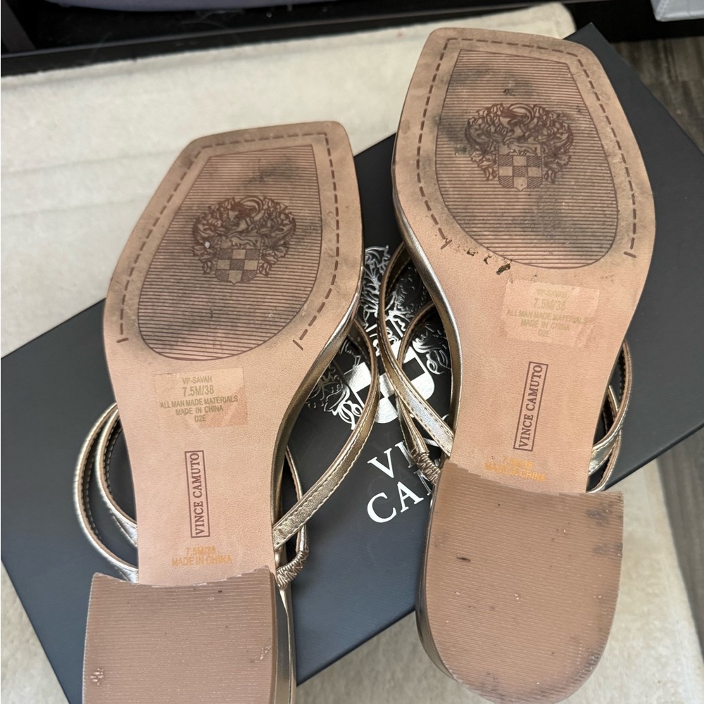 Vince Camuto Metallic Gold Strappy Square-Toe Sandals - Picture 6 of 7